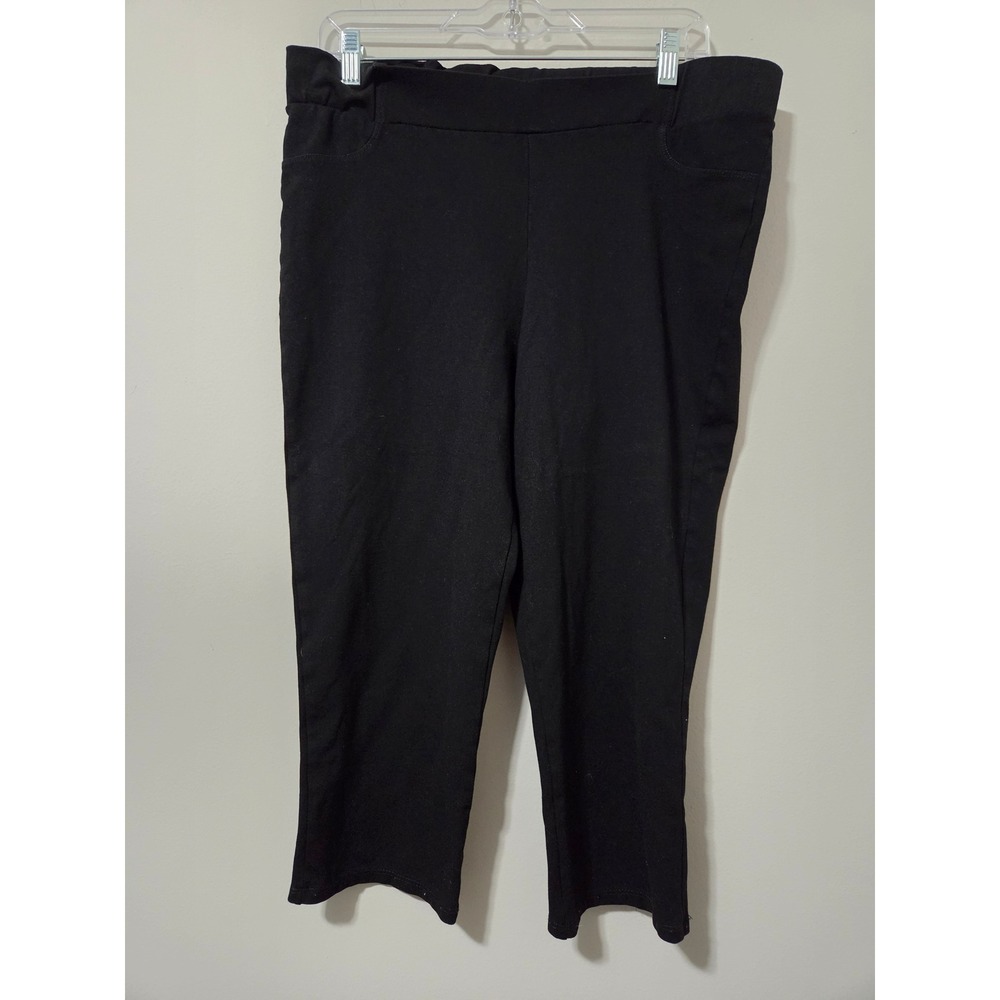 Spin USA Womens Black Pull On Cropped Capris Pants Elastic Waist Stretch